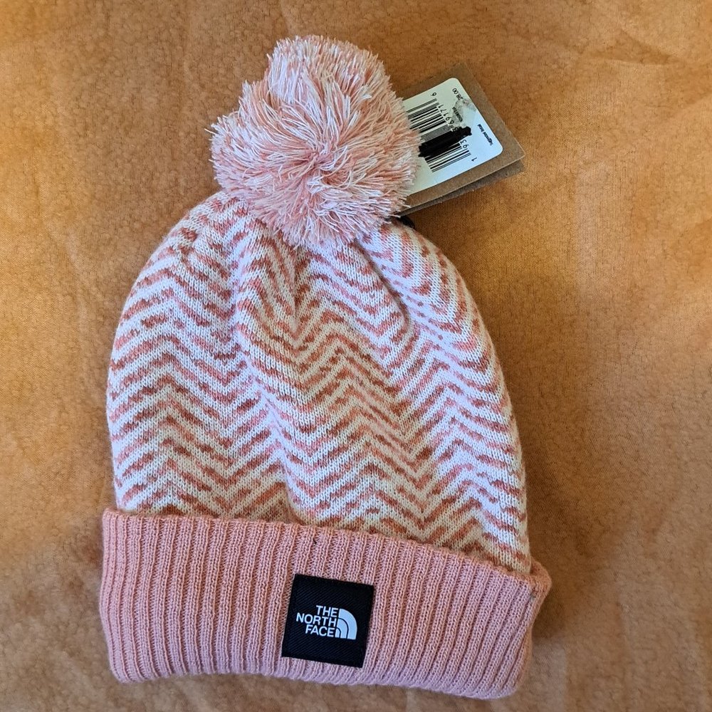 NWT The North Face Kids'  Pink Chevron Pom Beanie Hat